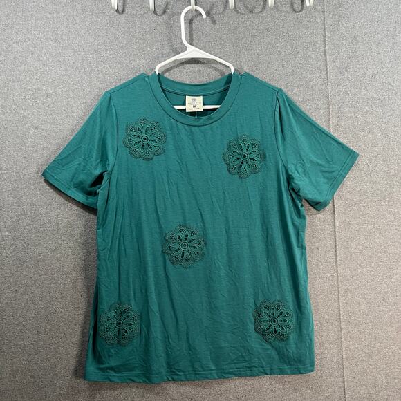 Laurie Felt Cotton Spandex Rayon Made from Bamboo Tee with Applia Emerald Medium - Picture 4 of 10